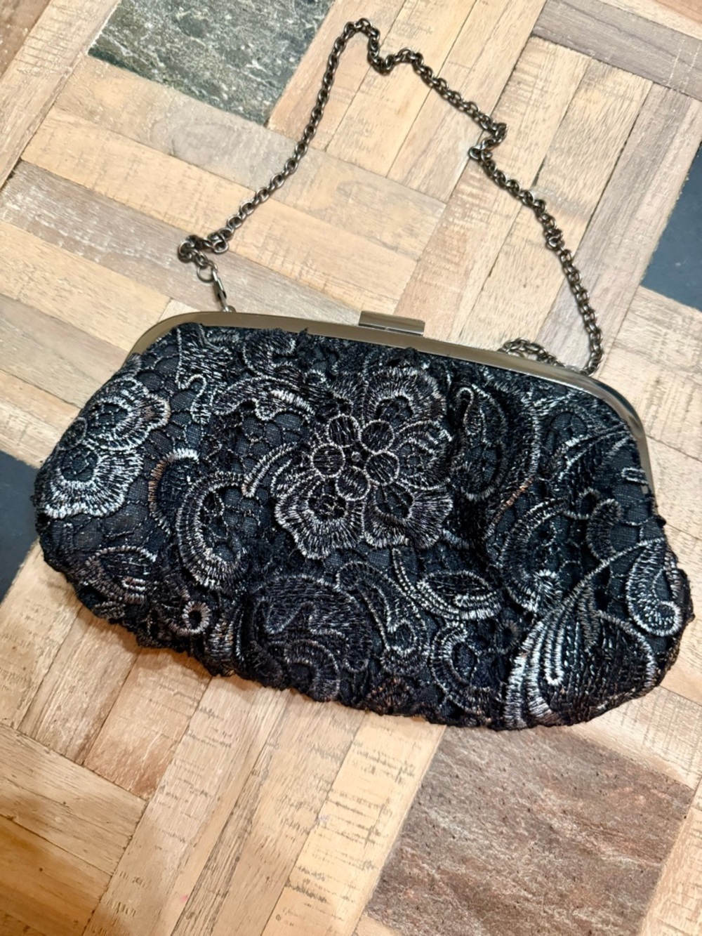 Vintage Glam Black Embroidered Lace Minaudière | Le Jou Jou - Picture 3 of 7